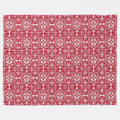 モロッコタイル – 暗赤と白色 フリースブランケット (正面(横))