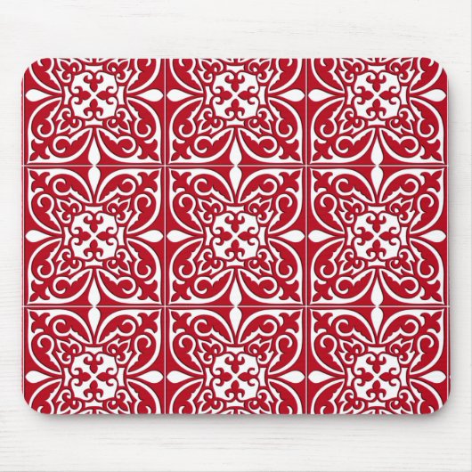 モロッコタイル – 暗赤と白色 マウスパッド (正面)