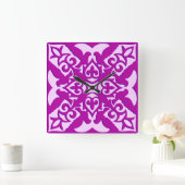 モロッコタイル – 深いランとピンク スクエア壁時計 (ホーム)