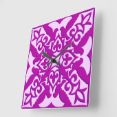 モロッコタイル – 深いランとピンク スクエア壁時計 (傾斜)