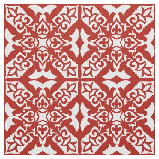 モロッコタイル – 深い 赤と白 ファブリック (見本)