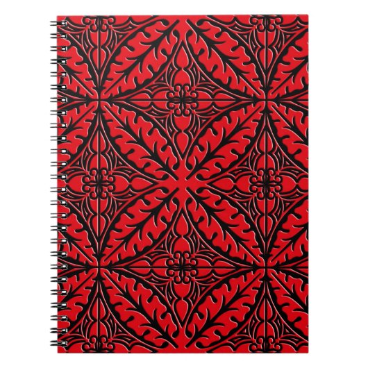 モロッコタイル – 濃い赤と黒 ノートブック (正面)