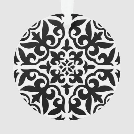 モロッコタイル – 白い背景を持つ黒 オーナメント (裏面)