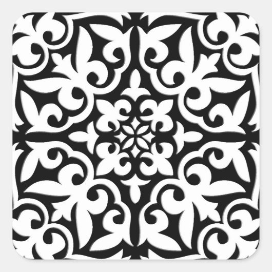モロッコタイル – 白い背景を持つ黒 スクエアシール (正面)