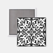 モロッコタイル – 白い背景を持つ黒 マグネット (正面/裏面)