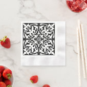 モロッコタイル – 白い背景を持つ黒 縁ありカクテルナプキン (インサイチュ)