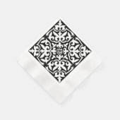 モロッコタイル – 白い背景を持つ黒 縁ありカクテルナプキン (角)
