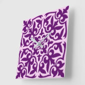 モロッコタイル – 紫と蘭 スクエア壁時計 (傾斜)