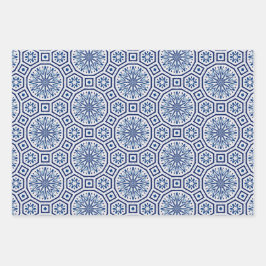 モロッコタイル，青タイル，オールオーバープリント ラッピングペーパーシート
