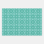 モロッコタイル，青，明るい赤紫色ピンク，ターコイズ  ラッピングペーパーシート (正面3)