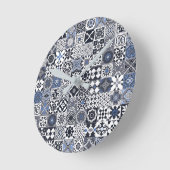 モロッコタイル、黒、青、灰色 ラウンド壁時計 (傾斜)