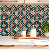 モロッコツェリゲ深いティール（緑がかった色）アンドコーラル タイル