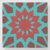 モロッコティール(緑がかった色)と赤パターン ストーンコースター (正面)