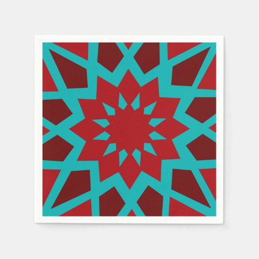 モロッコティール(緑がかった色)アンドレッド紙ナプキンス スタンダードカクテルナプキン (正面)