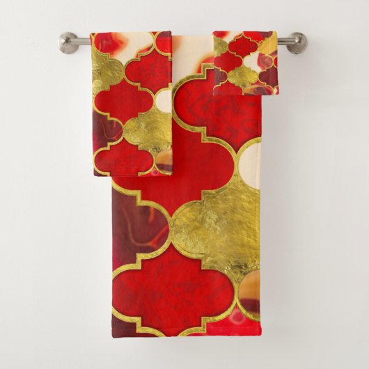 モロッコトレリスレッズと金ゴールド バスタオルセット (インサイチュ)