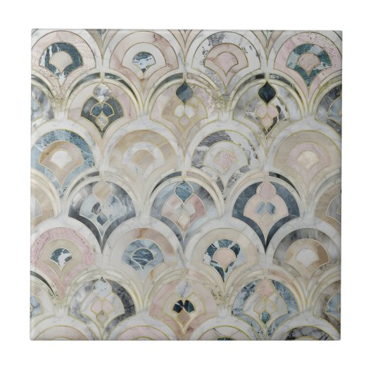 モロッコトレリス白大理石と金ゴールドセラミックTil タイル (正面)