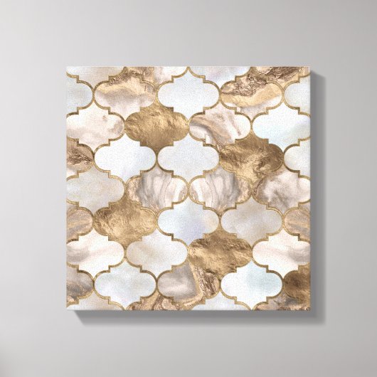 モロッコトレリス白大理石と金ゴールド キャンバスプリント (正面)