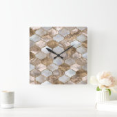モロッコトレリス白大理石と金ゴールド スクエア壁時計 (ホーム)