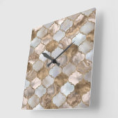 モロッコトレリス白大理石と金ゴールド スクエア壁時計 (傾斜)