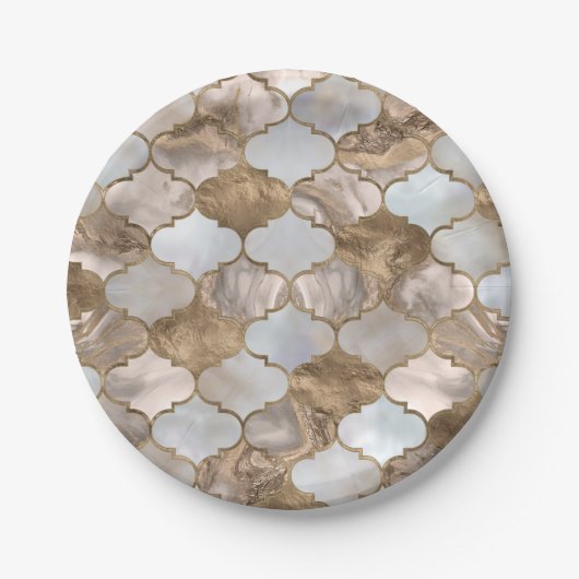 モロッコトレリス白大理石と金ゴールド ペーパープレート (正面)