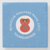 モロッコハヌカエンジェルパーソナライズされた国旗 ストーンコースター (正面)