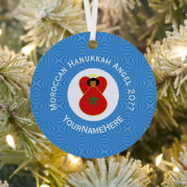 モロッコハヌカエンジェルパーソナライズされた国旗 メタルオーナメント