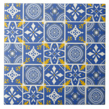 モロッコパターンティール（緑がかった色）ブルー、イエロー、クリーム