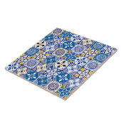 モロッコパターンブルーイエロークリームティール(緑がかった色)ホワイト タイル (側面)