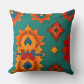 モロッコファブリックエキゾチック赤オレンジティール(緑がかった色)グリーンL クッション (正面)