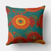 モロッコファブリックエキゾチック赤オレンジティール(緑がかった色)グリーンM クッション (裏面)