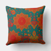 モロッコファブリックエキゾチック赤オレンジティール(緑がかった色)グリーンO クッション (裏面)