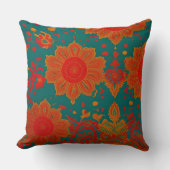 モロッコファブリックエキゾチック赤オレンジティール(緑がかった色)グリーンO クッション (正面)
