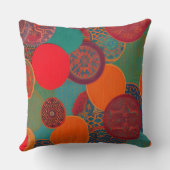 モロッコファブリックエキゾチック赤オレンジティール(緑がかった色)グリーンP クッション (裏面)