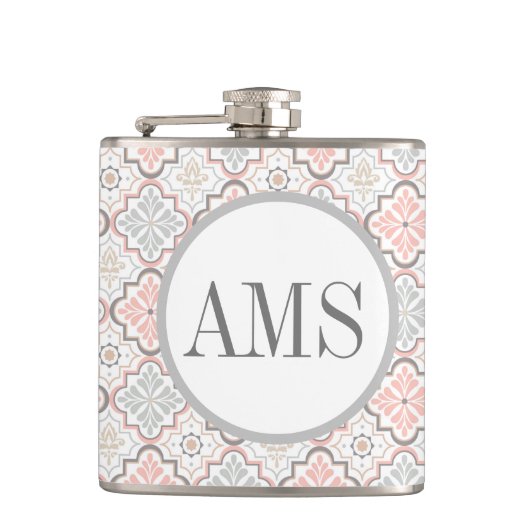 モロッコフラワーモノグラムパーソナライズされた フラスク (正面)