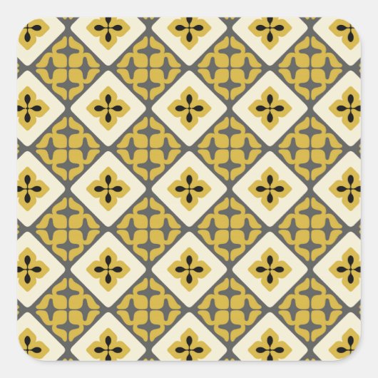 モロッコフローラタイル模様イエローグレーブラック スクエアシール (正面)