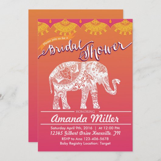 モロッコブライダルシャワー-インディアンインスピレーション 招待状 (正面/裏面)