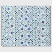 モロッコブルーのタイル模様の水色 ラッピングペーパー (フラット)
