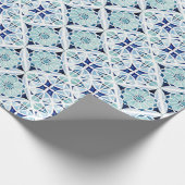 モロッコブルーのタイル模様の水色 ラッピングペーパー (角)
