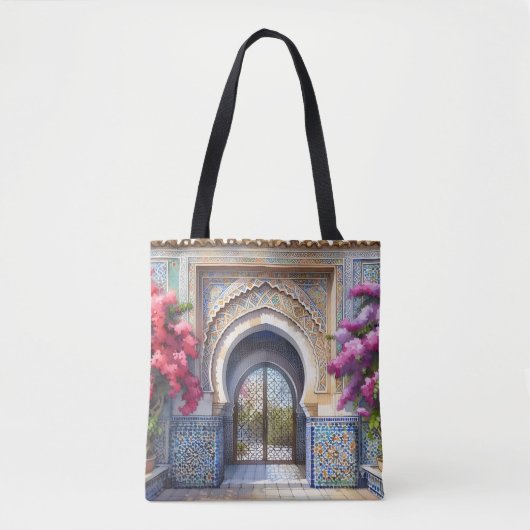 モロッコブルータイルパーソナライズされたアーチカラフルアート トートバッグ (正面)