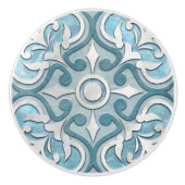 モロッコブルーマーブル&パール セラミックノブ (正面)