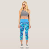 モロッコブルー大理石の美しい水彩模様 カプリレギンス (正面)