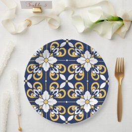 モロッコブルー金ゴールド幾何装飾タイル ペーパープレート