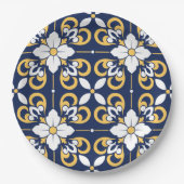 モロッコブルー金ゴールド幾何装飾タイル ペーパープレート (正面)