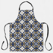 モロッコブルー金ゴールド幾何装飾フローラ エプロン (正面)
