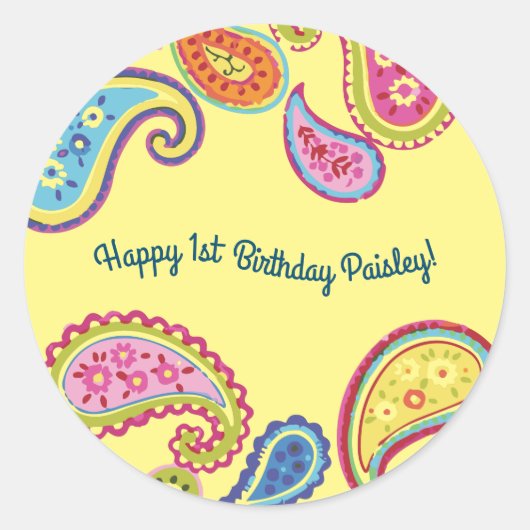 モロッコペイズリーかわいいカラフル誕生日パーティー ラウンドシール (正面)