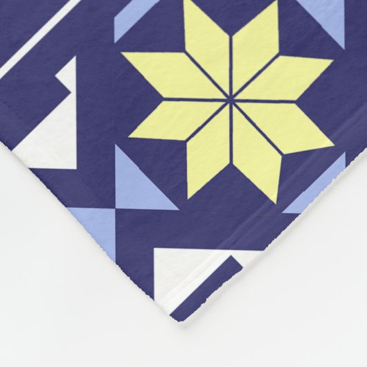 モロッコボヘミアン黄色の花の青いパターン フリースブランケット (角)