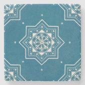 モロッコポルトガル語ブルーアズレジョスのタイル模様 ストーンコースター (正面)