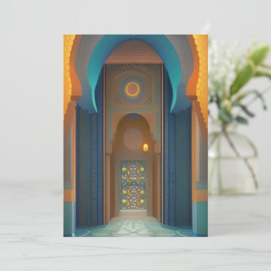 モロッコモザイクターコイズブルー金ゴールドイード 招待状 (スタンド正面)