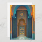 モロッコモザイクターコイズブルー金ゴールドイード 招待状 (正面/裏面)