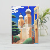 モロッコモザイクブルーのアートEid Mubarak 招待状 (スタンド正面)